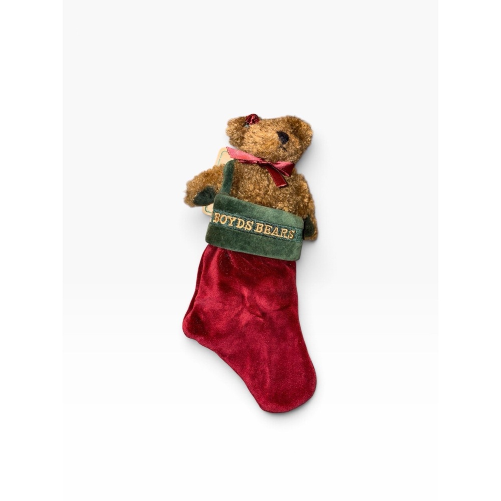 Vintage 1990-1998 Boyd's Bears Bear In Velvet Red and Green Stocking